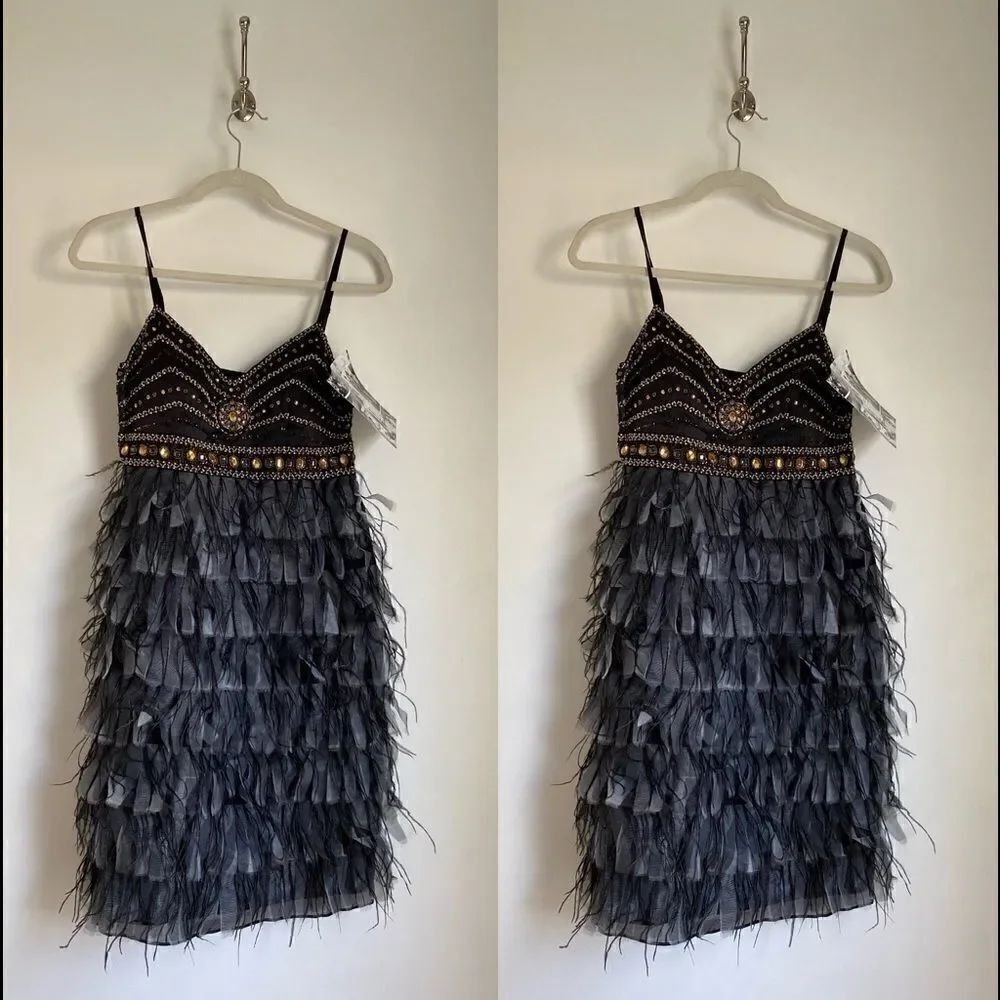 💯 New J Peterman Black Feathers dress